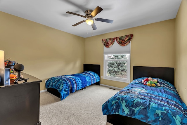 bedroom featuring carpet and ceiling fan