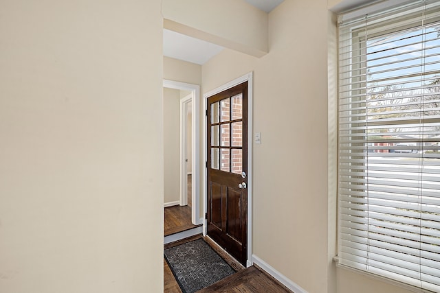 doorway to outside with dark hardwood / wood-style flooring