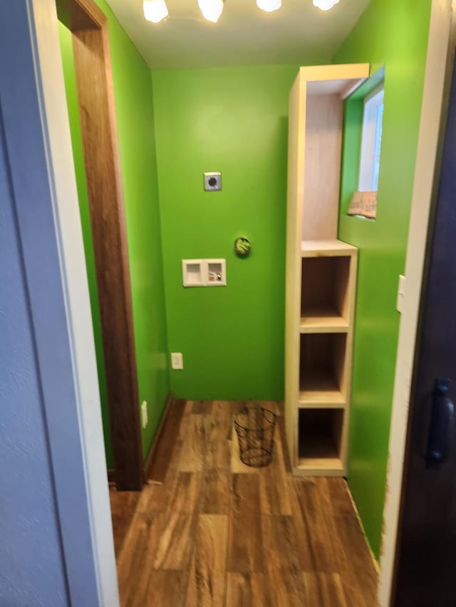 bathroom with hardwood / wood-style flooring