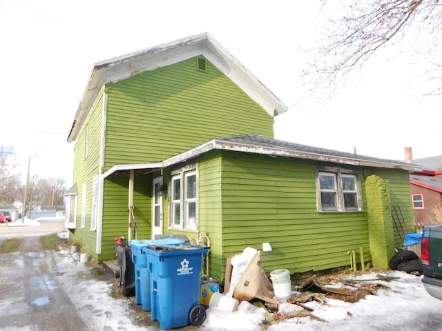 view of snow covered exterior