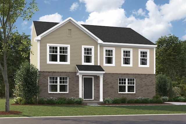 14390 Old Oak Trl, Van Buren, MI 48111 - view of front of home featuring brick siding, a front lawn, and a shingled roof