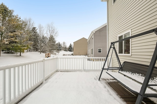 view of snow covered patio