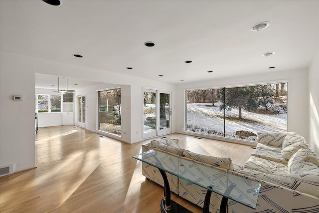 living room featuring light wood-type flooring