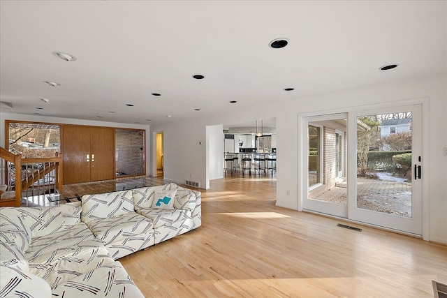 living room with light wood-type flooring