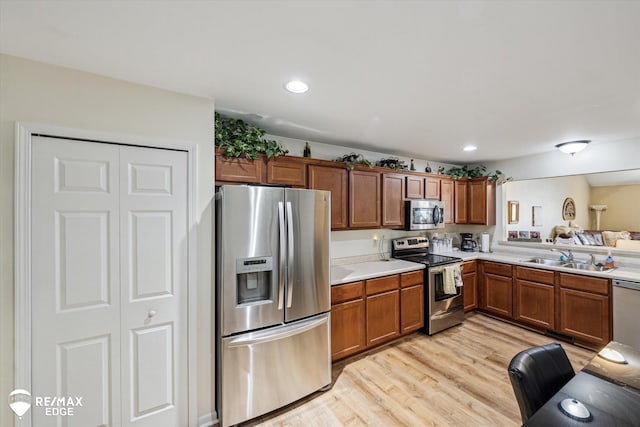 kitchen with sink, light hardwood / wood-style floors, and appliances with stainless steel finishes