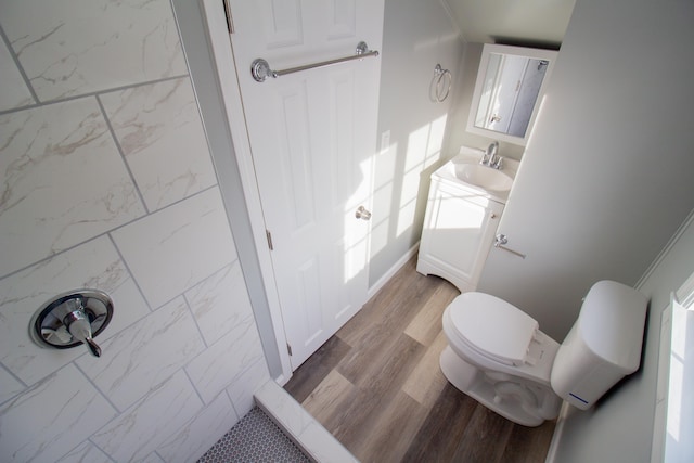 bathroom featuring vanity, toilet, and hardwood / wood-style floors