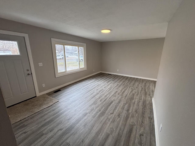 foyer with a wealth of natural light and wood-type flooring