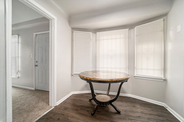 dining space with dark hardwood / wood-style floors