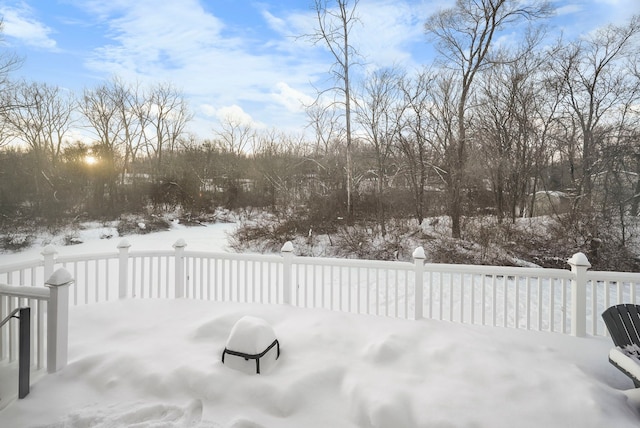 view of snow covered patio