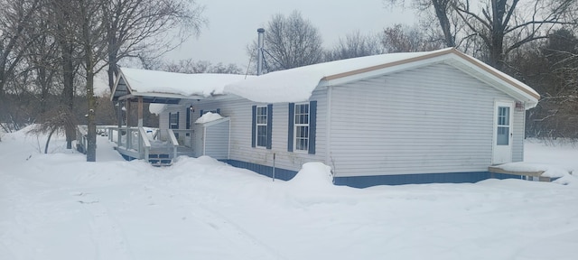 view of snow covered exterior