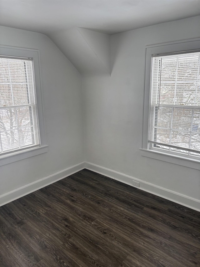 additional living space with dark hardwood / wood-style flooring, vaulted ceiling, and a wealth of natural light