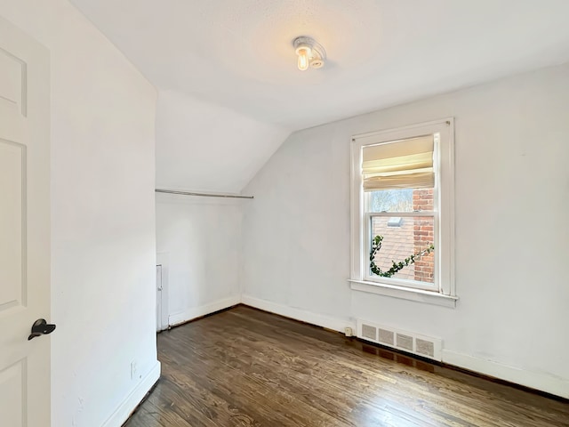 additional living space with lofted ceiling and dark hardwood / wood-style flooring