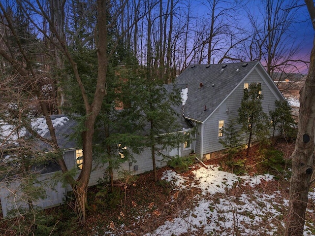 view of snow covered property