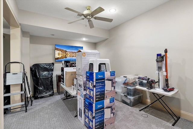 storage area with ceiling fan