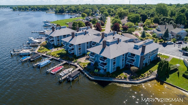 aerial view with a water view