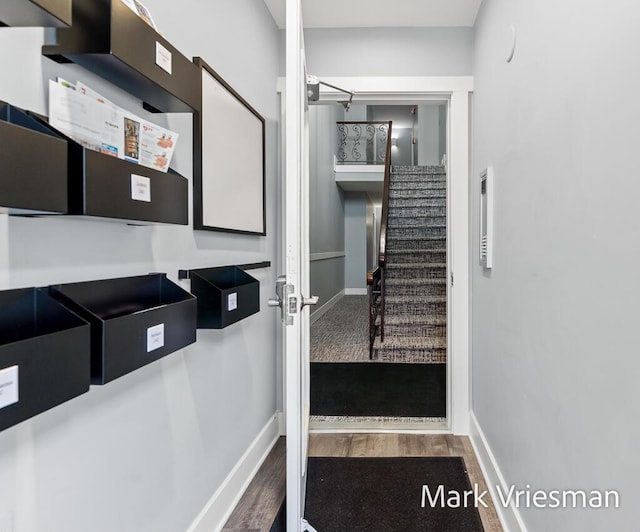 staircase featuring wood-type flooring