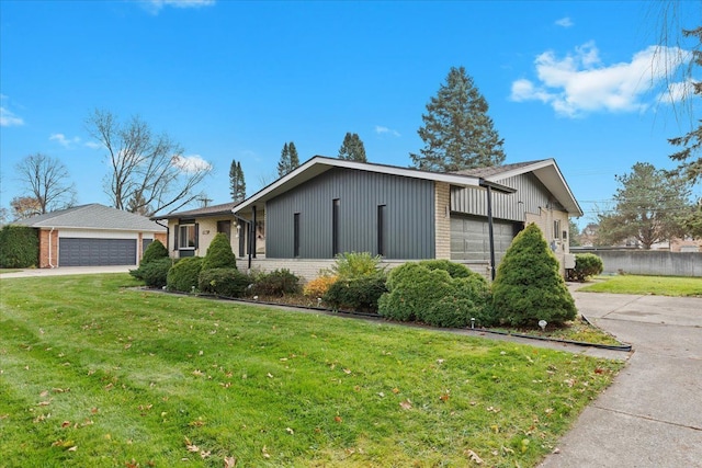 view of property exterior featuring a garage and a yard