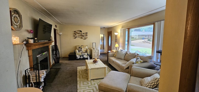 living room featuring light colored carpet