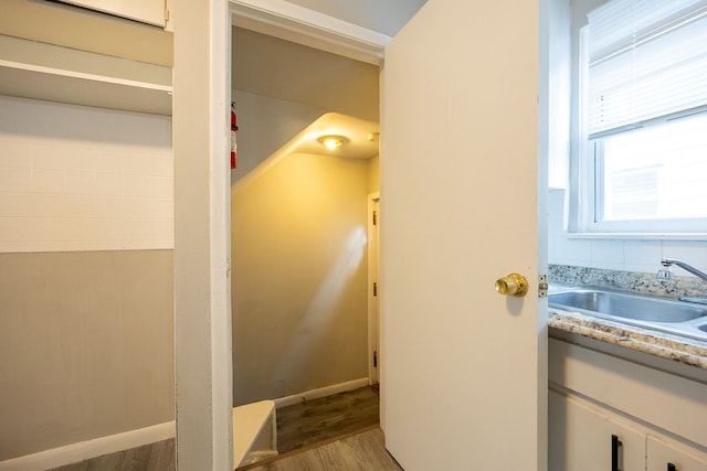 bathroom featuring hardwood / wood-style flooring and sink