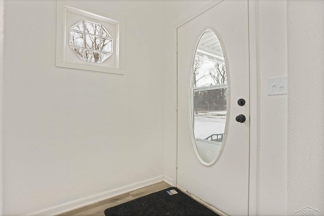 doorway to outside featuring wood-type flooring