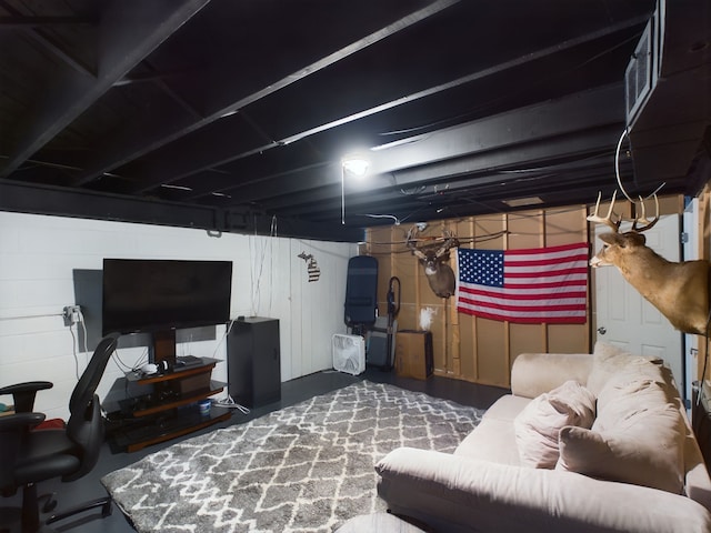 living room with concrete floors