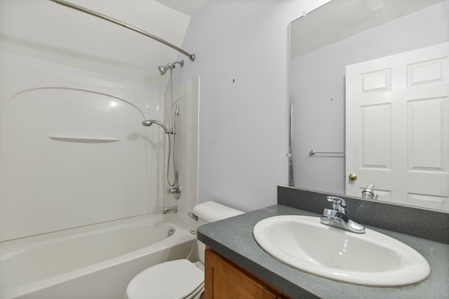 full bathroom with shower / bathing tub combination, vanity, and toilet