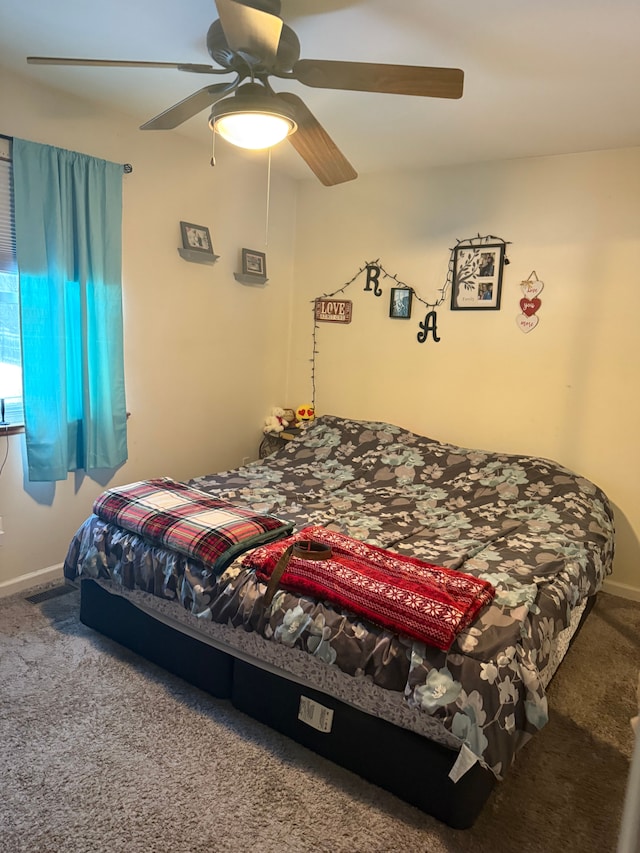 bedroom with carpet floors and ceiling fan