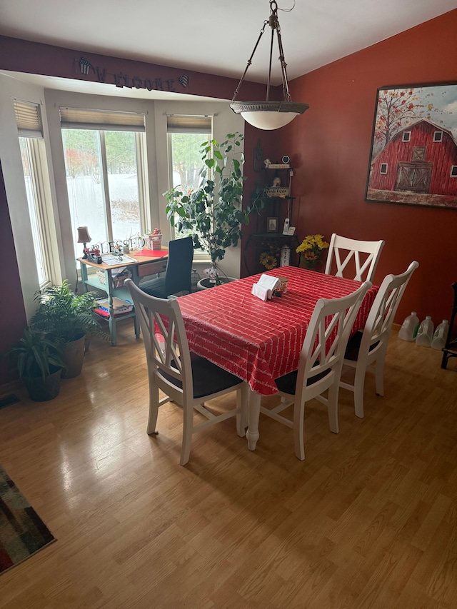 dining space with hardwood / wood-style flooring