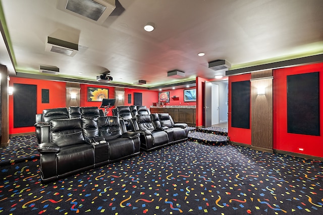 home theater room with carpet