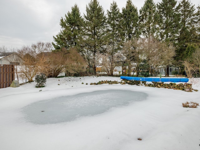 view of yard covered in snow