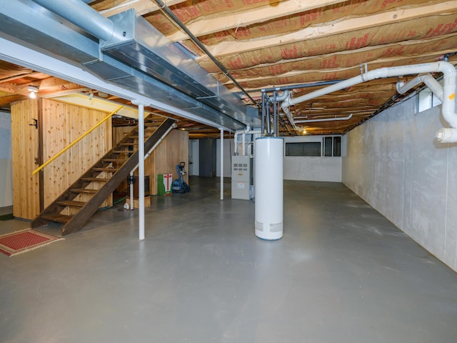 basement featuring gas water heater