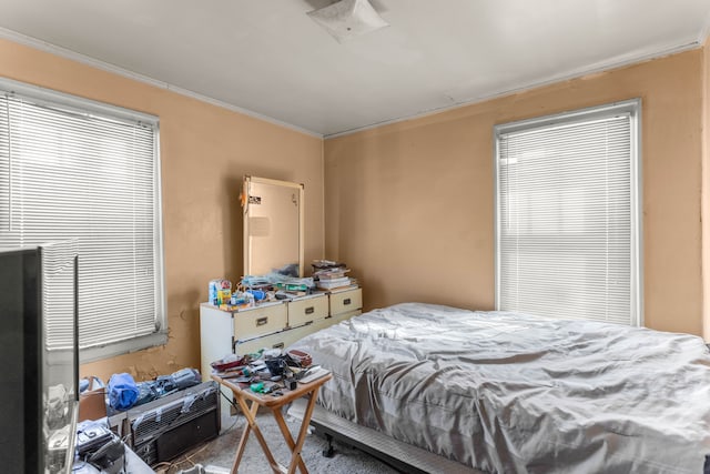 bedroom with crown molding