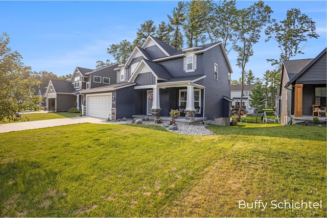 craftsman-style home with a garage and a front yard