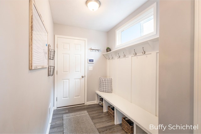 mudroom with dark wood-type flooring