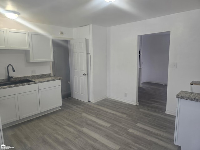 kitchen featuring sink, white cabinets, and dark hardwood / wood-style floors