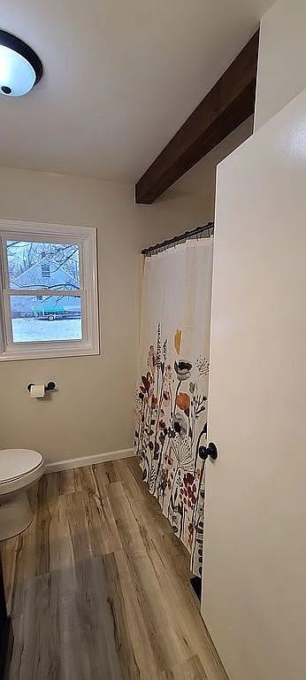 bathroom featuring hardwood / wood-style flooring and toilet