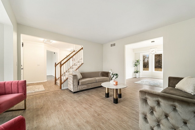 living room with light wood-type flooring