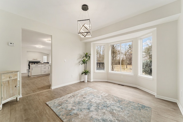 unfurnished dining area featuring light hardwood / wood-style flooring