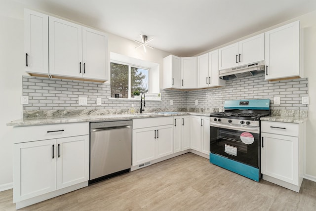 kitchen with white cabinetry, sink, light hardwood / wood-style flooring, and stainless steel appliances