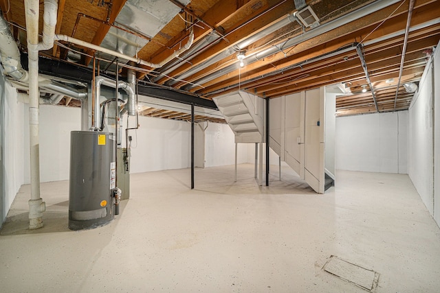 basement featuring water heater