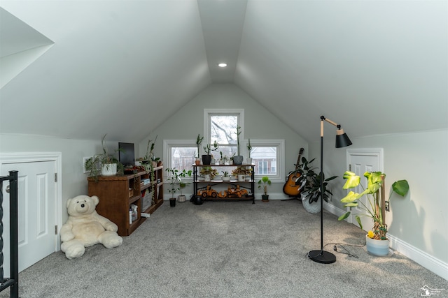 additional living space with carpet and lofted ceiling