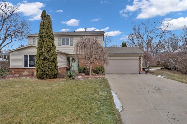 front facade with a garage and a front lawn