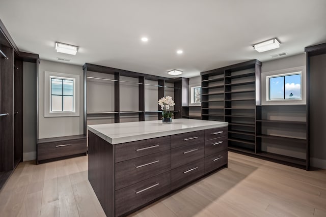 spacious closet featuring light hardwood / wood-style floors