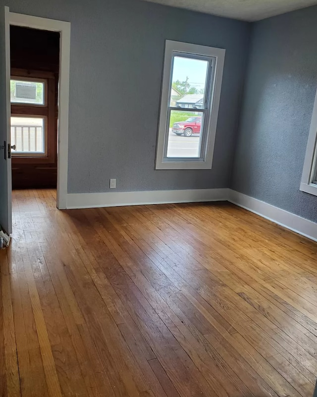 spare room with a healthy amount of sunlight and light hardwood / wood-style flooring