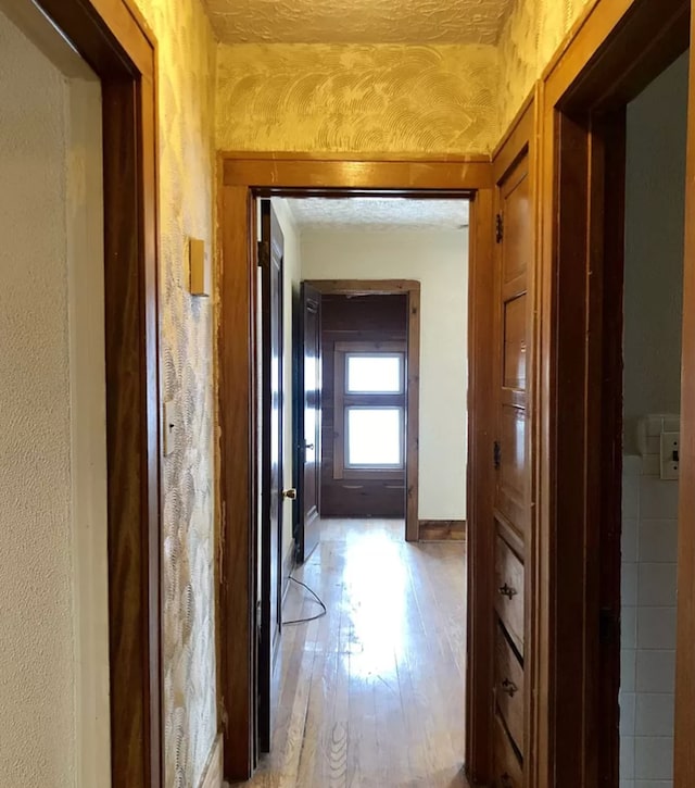 hallway with light hardwood / wood-style floors