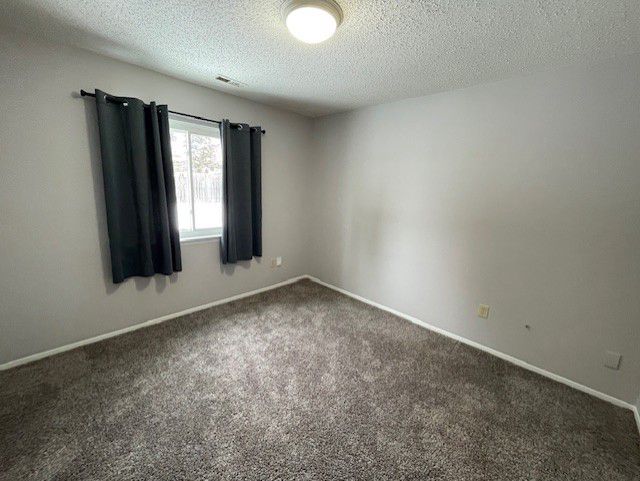 carpeted spare room with a textured ceiling