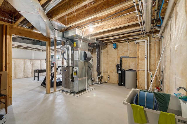 basement with heating unit