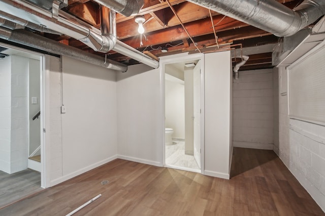 basement featuring wood-type flooring