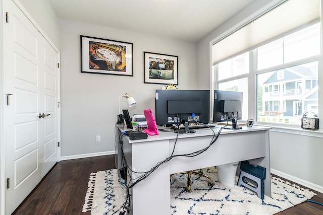 office area with dark hardwood / wood-style flooring