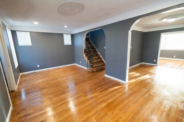 basement featuring hardwood / wood-style flooring